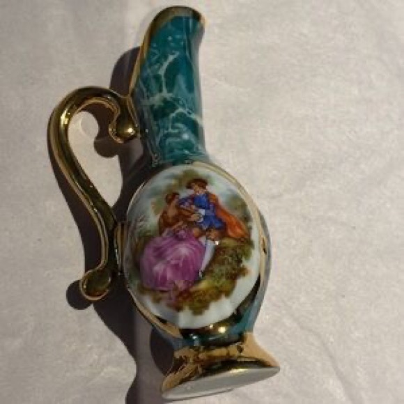 Other - Teal and Gold Porcelain Decorative Ewer with Romantic Scene